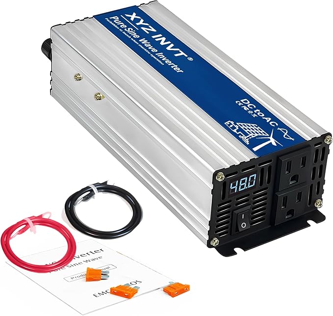 1000W Pure Sine Wave Inverter DC 48V to AC 110V 120V Power Converter 2000W Peak with LED Display for Most Small Power Appliances