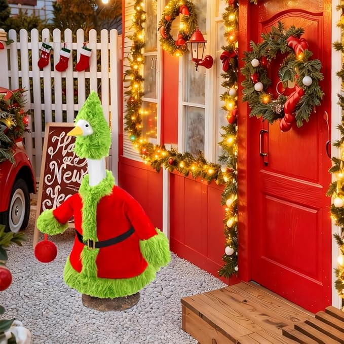Christmas Winter Goose Outfit for 23" Porch Goose Holiday Red Green Cloths Costume Xmas Winter Outdoor Garden Patio Yard Lawn Art Decoration