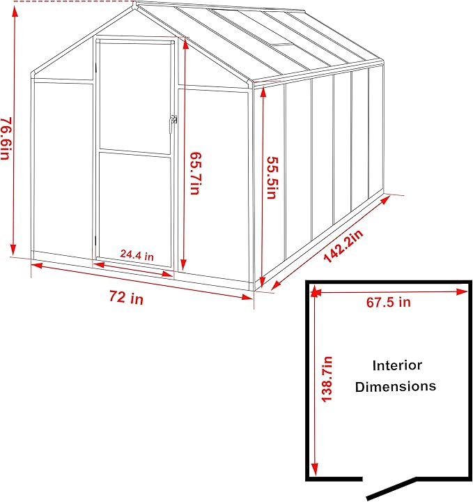 BlueWish 6x12FT Greenhouse for Outdoors, Aluminum Heavy Duty Greenhouse Kit with Lockable Door, 4MM Thickness Polycarbonate, Upgraded Rivet Structure Walk-in Green House for Garden, White