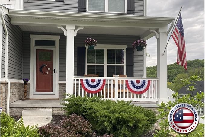 American Pleated Fan Flag Bunting. 2 x 4 ft Embroidered Stars & Sewn Stripes USA Indoor/Outdoor Nylon Bunting Banner. Perfect for July 4th and America 250 events. 100% Made in America by Old Glory Bunting