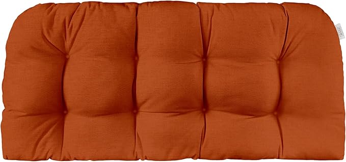RSH DECOR: Sunbrella Tufted Wicker Loveseat Cushion | 41” x 19" | Water and Fade-Resistant Performance Fabric | Outdoor Settee Cushion for Patio Furniture | Canvas Rust