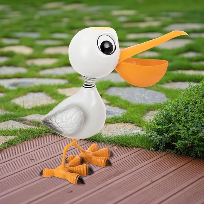 Metal Pelican Garden Statue,12" Pelican Decorations Outdoor Sculptures,Garden Decor for Outside,Coastal Ocean Bird Statue Lawn Ornaments,Metal Yard Art for Backyard,Patio,Porch