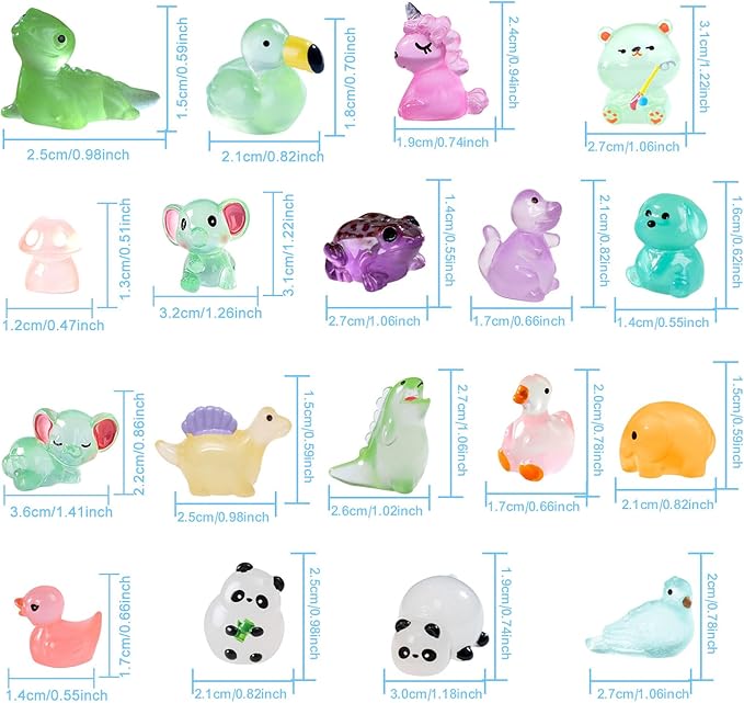 Luminous Mini Resin Animals 220 Pcs Glow in Dark to Hide Tiny Resin Animals Figurines Mini Ducks Mushroom Dinosaurs for DIY Garden Miniatures Fairy Garden Accessories