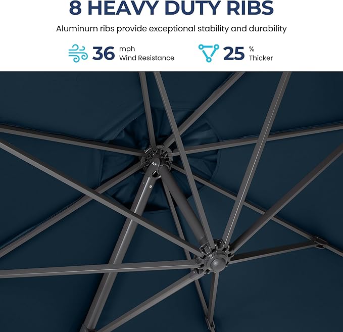 SUNVIVI OUTDOOR Outdoor Patio Umbrella, Patio Umbrella, Market Umbrella, Large Outdoor Umbrella, Metal Pole Umbrella with Push Button Tilt and Crank, Polyester Canopy