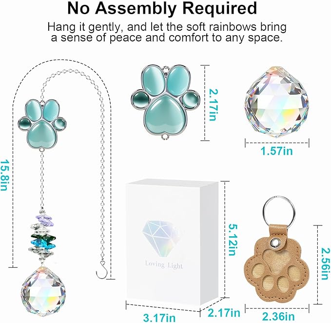 Pet Memorial Gifts for Loss of Dog or Cat, AVIMO Crystal Suncatcher with Rainbow Light Effect and Paw Print Design, Includes Fur Keepsake Keychain, Sympathy Gift Set for Remembrance & Bereavement