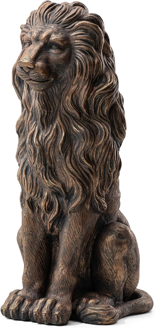 Glitzhome Guardian Sitting Lion Garden Statue MGO Outdoor Decoration, 27.75" H, Bronze