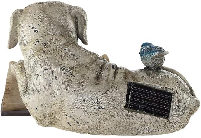 Topadorn Resin Dog Statue Solar Power Outdoor Statuary Cute Puppy for Garden Decoration, Dog Read a Book