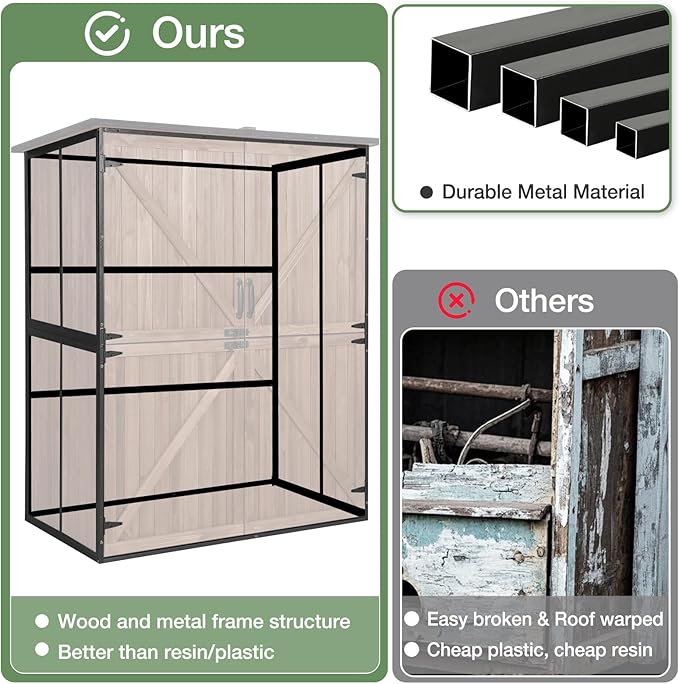 Outdoor Storage Shed with Floor, Waterproof Storage Cabinet with Metal Frame, Adjustable Shelves, Garden Shed for Backyard Garden Patio Lawn - Dark Brown