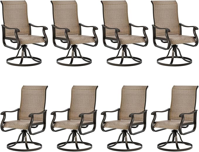 UDPATIO Patio Swivel Dining Chairs Set of 8, Outdoor Swivel Chairs High Back with All Weather Textilene Metal Rocking Frame for Lawn Garden Backyard, Brown
