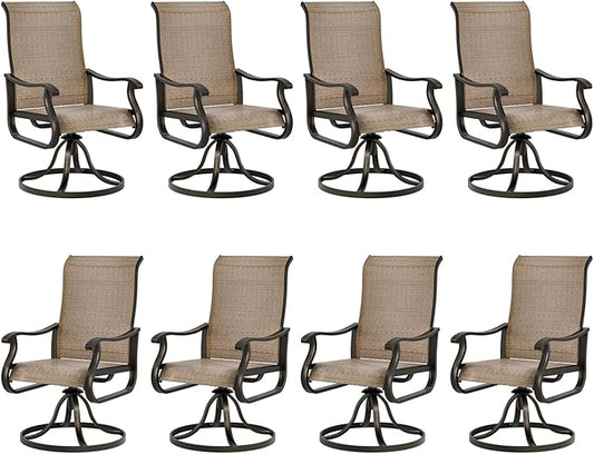 UDPATIO Patio Swivel Dining Chairs Set of 8, Outdoor Swivel Chairs High Back with All Weather Textilene Metal Rocking Frame for Lawn Garden Backyard, Brown