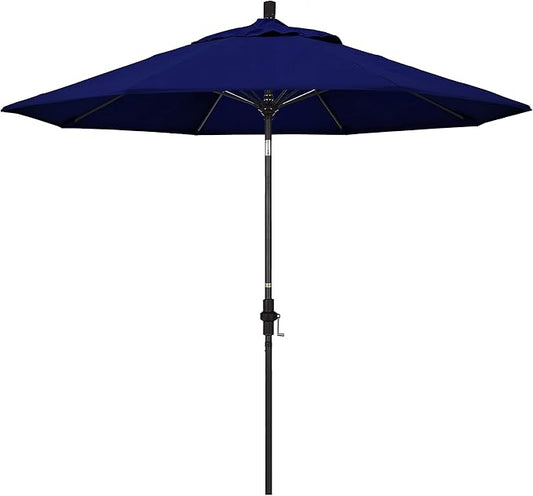 California Umbrella 9' Round Aluminum Pole Fiberglass Rib Market Umbrella, Crank Lift, Collar Tilt, Black Pole, Sunbrella Spectrum Mist