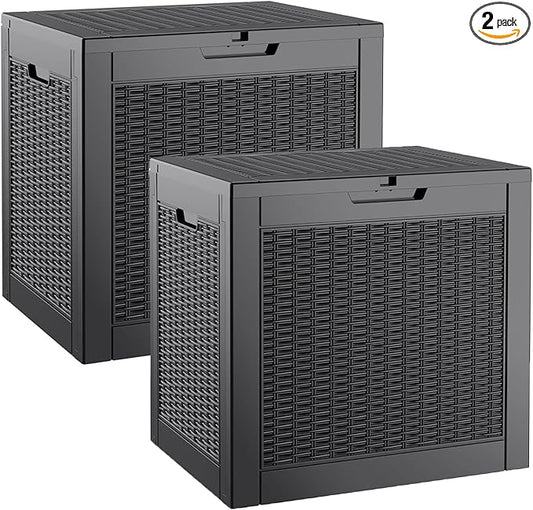NUNU LAB 32 Gallon Resin Deck Box 2 Pack Outdoor Indoor Waterproof Storage Box for Patio Cushions, Garden Tools, Pool Accessories,Backyard Storage Bin,Black