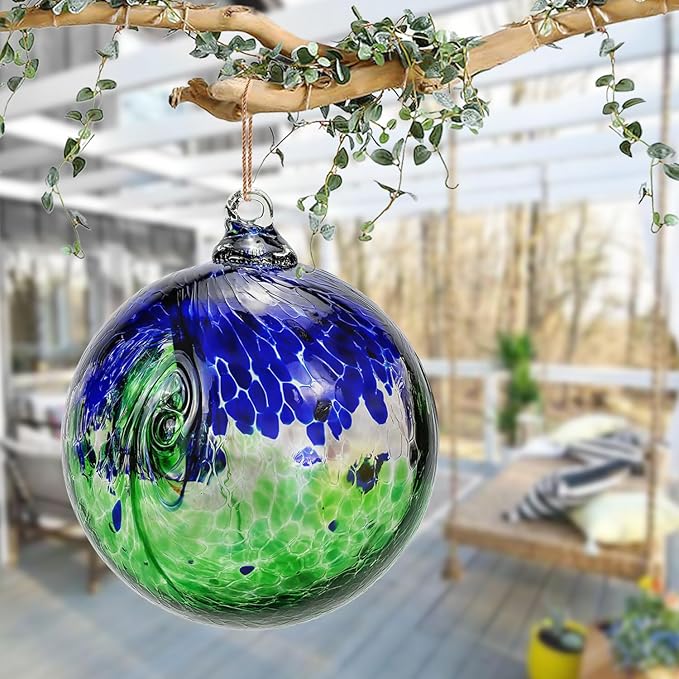 Kesywale 7 x 6 Inch Garden Hanging Gazing Ball Decorative Witch Ball Indoor Outdoor Ornament Home Décor (6", Blue-Green)
