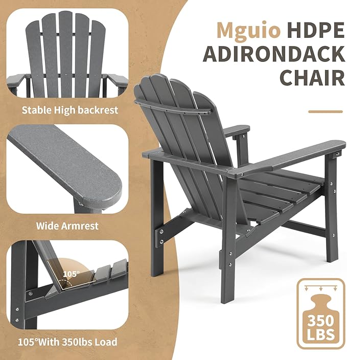 Stackable Adirondack Chairs Set of 4, Space Saving HDPE All-Weather Fire Pit Chair with Cover for Outdoor Lawn Porch Deck