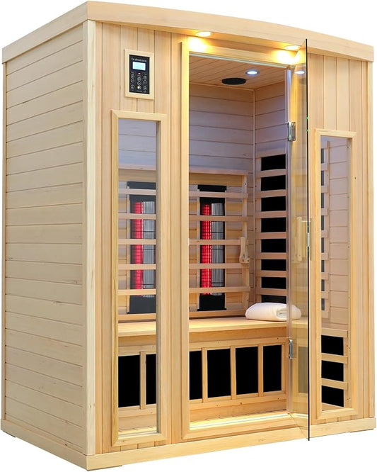 Ceramic Infrared Sauna 3 Person, Infrared Saunas for Home, Low EMF Far Infrared Sauna, Indoor Home Sauna Spa, Hemlock Wooden Sauna with Bluetooth Speaker, Chromotherapy Lamp, 2050W