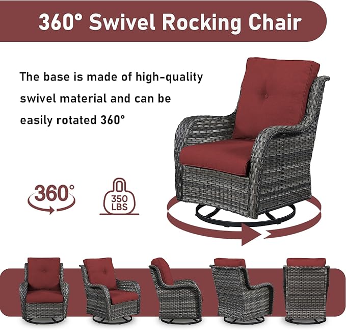 Wicker Outdoor Conversation Se with 50,000 BTU Gas Propane Fire Pit Tablet-6 Pieces Outdoor Wicker High Back Couch Patio Furniture for Deck Poolside Backyard