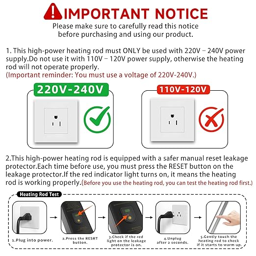 3500W 240V Titanium Fully Submersible Portable Electric Immersion Large Pool Water Heater Waterproof Hot Tub Heater with LCD Thermostat & GFCI Plug, for Swimming Pool, Bathtub, Baptistry, Bucket (GY)