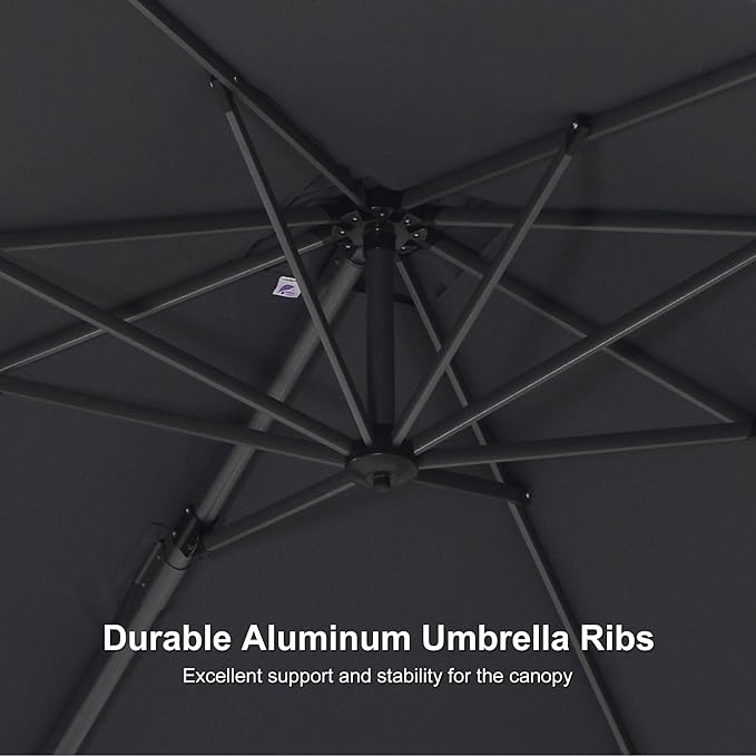 PURPLE LEAF 8' X 8' Patio Umbrella with In-ground Base for Pool 7' High Offset Outdoor Cantilever Umbrella Swimming Pool Umbrella with 360°Rotation for Poolside Grey
