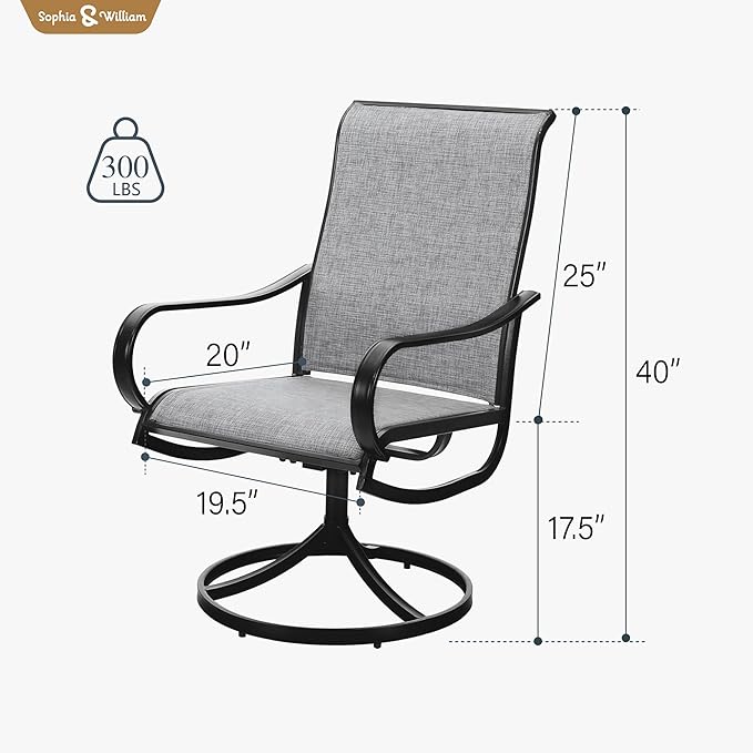 Sophia & William Patio Chairs Set of 4, Swivel Outdoor Chairs Textilene Patio Dining Chairs Heavy Duty with Metal Frame Support 300lbs for Lawn Yard Garden All Weather Grey