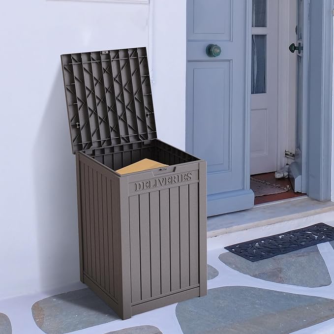 55 Gallon Plus Lockable Resin Deck Box, Waterproof Outdoor Storage Box for Patio Furniture, Garden Tools, Pool Accessories, UV-Resistant Outside Delivery, Grey