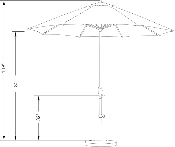 California Umbrella 9' Round Sunbrella Aluminum Outdoor Deck, Pool or Patio Umbrella, Crank Lift, Auto Tilt, Bronze Pole, Bay Brown
