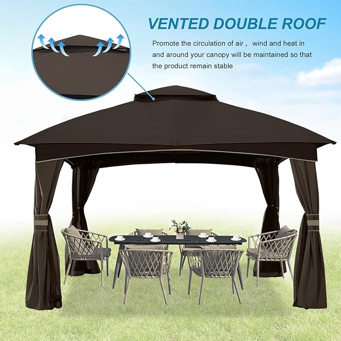MASTERCANOPY Outdoor Patio Gazebo for Garden with Upgrade Steel Frame and Netting Walls (10x10,Brown)