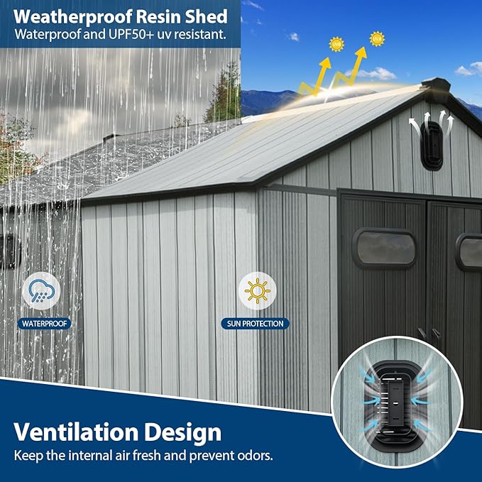 Domi 6×4ft Outdoor Resin Storage Shed - 144+ Cubic Ft Weatherproof Double-Wall Yard Shed with Skylight, Lockable Door and Carpet, Heavy-Duty Steel Frame Storage Building for Lawn Mower, Bike, Tools
