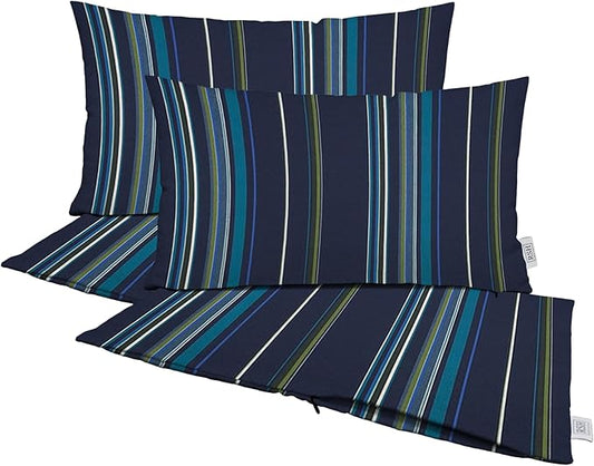 RSH DECOR: Sunbrella Lumbar Pillow Covers Set of 4 | 26" x 16" | Outdoor Throw Pillows with Sunbrella Performance Fabric | Stanton Lagoon