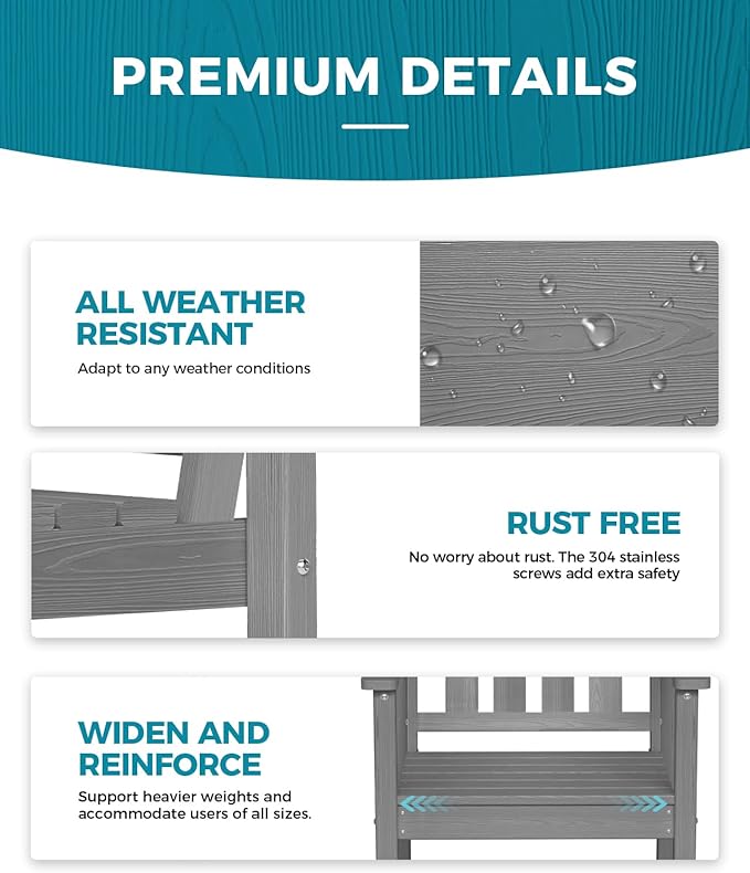 Ciokea Outdoor Patio Dining Chair Set of 2, HDPE Porch Chairs for Dining Table, All-Weather Durable Outdoor Furniture for Backyard, Garden, Lawn & Poolside, Grey