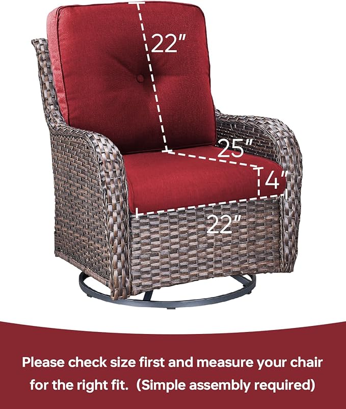 Pop 22x25/22x24 Outdoor Seat Cushions Set of 2 - Comfortable High Back Water-Resistant Patio Wicker Chairs Cushion for Rattan Dining Rocker Glider Loveseat Couch Sectional Sofa - Red/Button