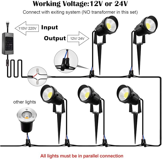 ZUCKEO Low Voltage Landscape Lights LED Landscape Lighting with Connectors, 10W 12V 24V Outdoor Spotlights Waterproof Garden Flood Pathway Yard Lights 1000LM Daywhite Light(10Pack with Connector)