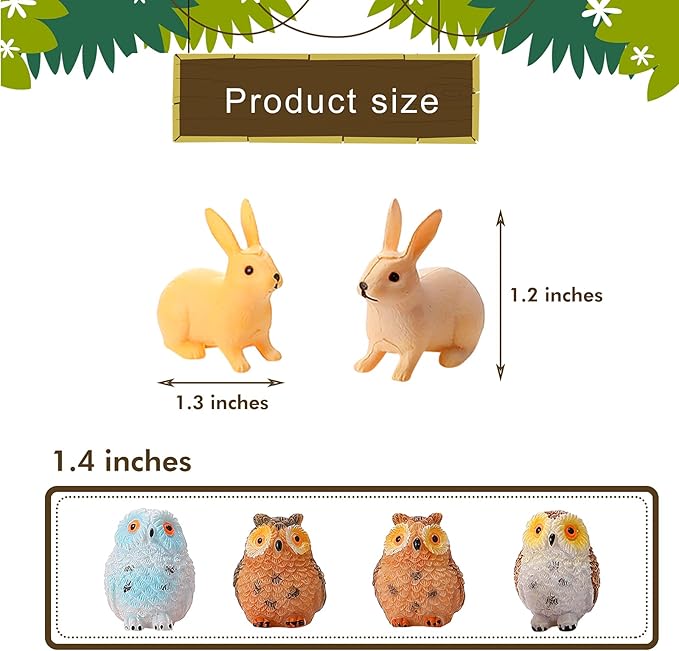 Skylety 12 Pcs Miniature Fairy House Garden Animals Fairy House Figurines Kit Mini Forest Animals Figures Tiny Resin Garden Accessories for Kids Craft Modeling Decor Micro Landscape