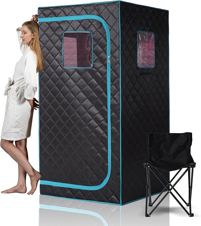 Smartmak Portable Infrared Sauna Box with 660nm Red Light Therapy Lamp for Home, Personal Indoor Full Body Dry Sauna Spa Tent, Relax Saunas with 6 Heaters, Heated Foot Pad, Remote, Chair, Blackgreen