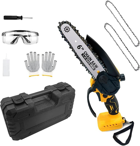 6 Inch Mini Chainsaw for Dewalt Battery 20v, Battery Powered(No Battery Included), Auto-Oiler, Brushless Hand-held Chain Saw with Safety Kit and Carrying Case for Wood Cutting,Tree Trimming/Pruning