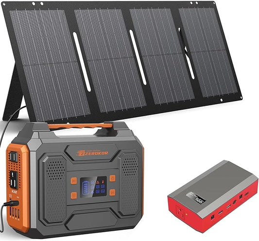 300W Portable Power Station with Foldable Solar Panel 60W, Portable Solar Power Generator with Panels, Camping 65W 110V Power Bank with AC Outlet for Laptop Smart Device RV Outdoor Power Outage