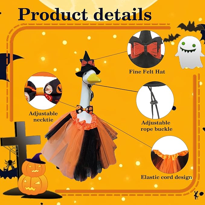 Porch Goose Outfits for 23" Plastic Porch Goose Halloween Pumpkin Outfit Goose Clothes for Cement Goose for Indoor Outdoor Garden Yard Lawn Patio Art Decor(NGQ)