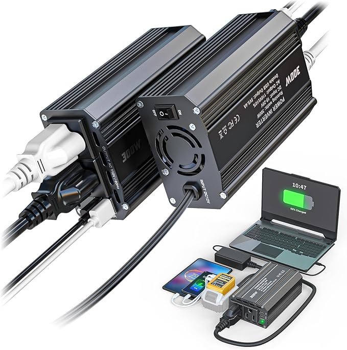 2PCS 300W Battery Charger Compatible with Dewalt: LIVOWALNY Portable Power Inverter DC 20V to 110V Battery Inverter Charger Adapter Power Supply 2 AC & 2 USB Ports for Car, Phone, Camping Essentials