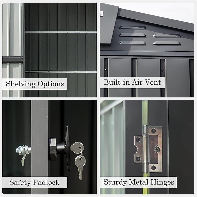 10x8ft Outdoor Storage Shed, Galvanized Steel Garden Shed with Sloping Roof, Lockable Double Doors and 32 Vents, Large Capacity Utility Tool Storage for Backyard Patio