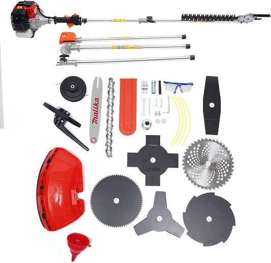 2 Stroke Gas Hedge Trimmer 2.3HP 52CC Air-Cooled Gasoline Brush Cutter Weed Wacker Multi-Function Straight Shaft Gas Grass Trimmer Pole Saw for Weeding, Hedge Trimming, Branch Cutting