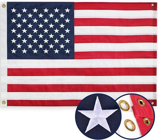 American Flag 3x5 Ft, Four Brass Grommets Multipurpose US Flag, Embroidered Stars, Sewn Stripes, Outdoor Heavy Duty Durable USA Flags, Hanging Indoor/Bedroom/Room/Wall American Flag