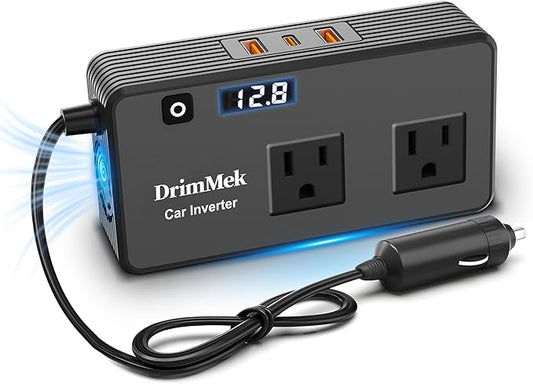 200W Car Power Inverter, Car Plug Adapter Outlet DC Inverter 12V to 110V AC Cigarette Lighter with 24W USB-C & USB-A Dual Outlets Fast Car Charger for Laptop Vehicles, Road Trip, Camping