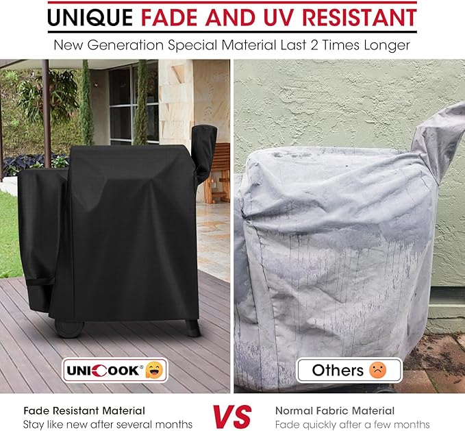 Unicook Pellet Grill Cover Compatible with Traeger 22 Series, Lil Tex, Outdoor Full Length Pellet Smoker Cover, Unique UV Resistant Waterproof Vinyl Exterior with Polyester Lining