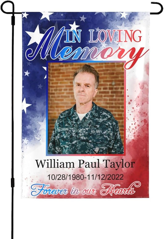 Custom Memorial Flag Personalized Garden Flag for Cemetery in Loving Memory with Photo Name Date Memory Garden Flags For Loss of Loved One Lawn Outdoor Double Sided Yard Flags (Memorial Funeral Flags 3, 28x40(in))