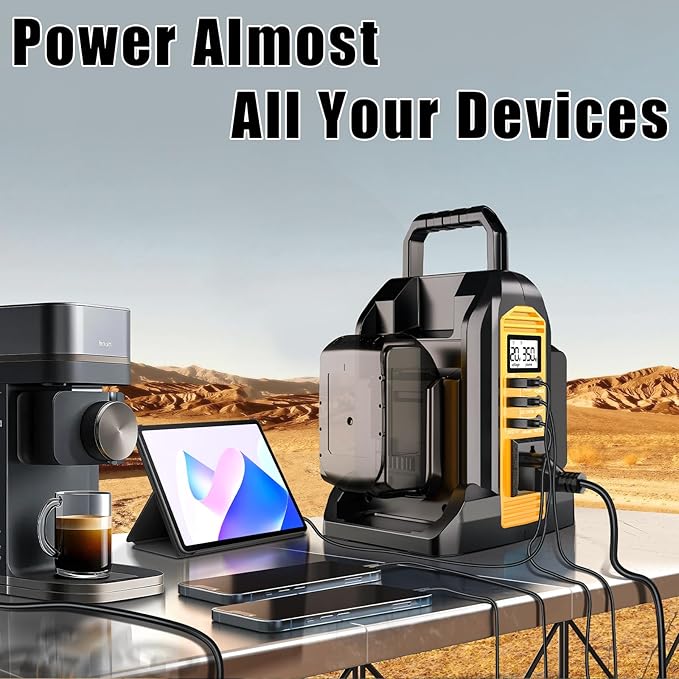 350W Power Inverter for Dewalt 20V 60V Li-ion Battery, 20V to 110V Pure Sine Wave Inverter with LED Light, Power Station Car Adapter Compact&Lightweight for Cars, RVs, Camping, Outdoor Use(Tool Only)