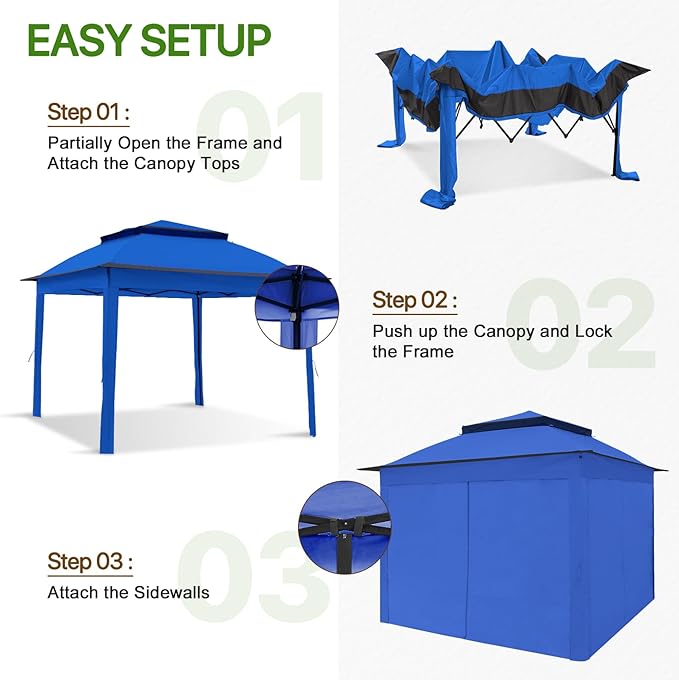 COOS BAY 11x11 Pop-up Instant Gazebo Tent with 4 Sidewalls Outdoor Canopy Shelter with Carry Bag, Stakes and Ropes, Blue