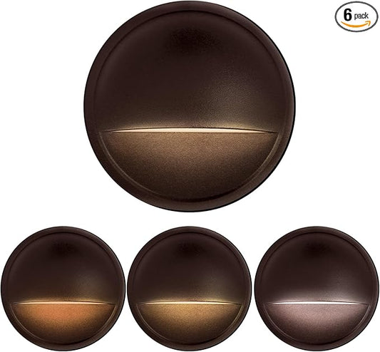 LED Low Voltage Deck Lights Outdoor Waterproof,6-Pack 3CCT Deck Lighting Fixtures Landscape Step,3W,12V-24V AC/DC Die-cast Aluminum Housing Fence Lamp Wired 2700K/3500K/5000K (Brown)
