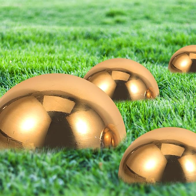 5Pcs Golden Stainless Steel Gazing Spheres Reflective Half Ball Garden Decor for Unique Photography and Outdoor Decoration