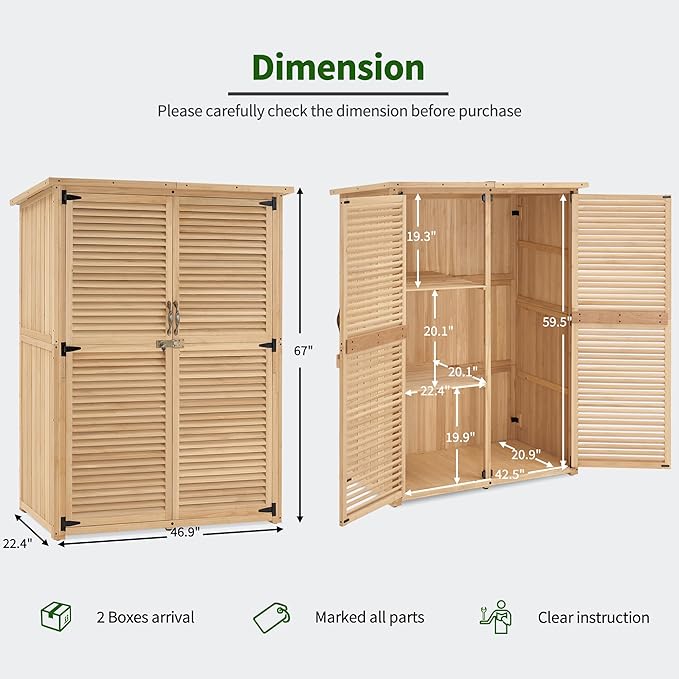 MCombo Outdoor Storage Cabinet, Wooden Storage Shed with Latch, Outside Garden Tool Shed with 2 Doors for Patio Yard Lawn, 1900 (Natural, Large)