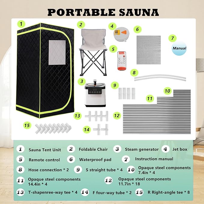 Portable Sauna Box, Portable Steam Sauna for Home with 2.6L 1000W Steamer, 15 Levels, Folding Chair, Extra Large Size (31.5 x 31.5 x 68.9 inch)