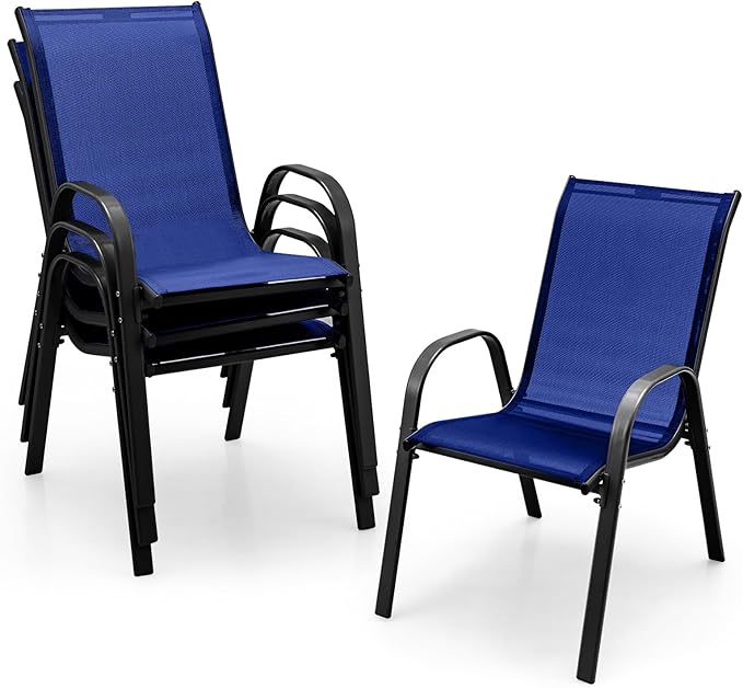 Tangkula 4 Pieces Patio Dining Chairs, Outdoor Stackable All Weather Heavy Duty Dining Chairs Set with Armrests, Support 330 LBS, for Poolside, Backyard, Garden, Deck, Front Porch (Navy)